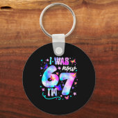 I Was 6 Now I’m 7 Butterfly 7th Birthday Girls Kid Schlüsselanhänger (Vorderseite)