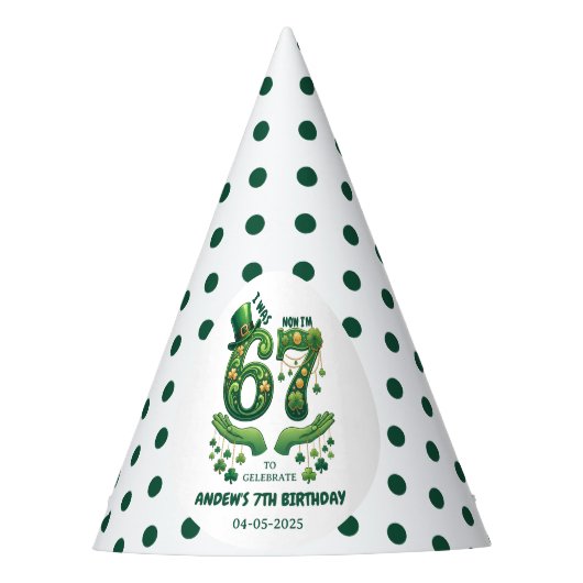 I Was 6 Now I’m 7 St. Patrick’s Day Boy Birthday Partyhütchen (Vorderseite)