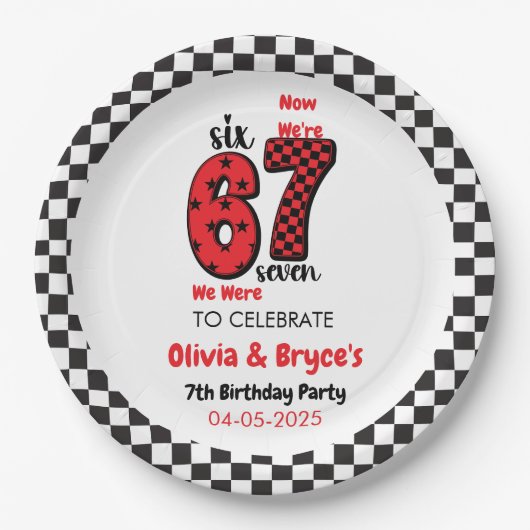 I Was 6, Now I’m 7 – Twin 7th Birthday for Kids Pappteller (Vorderseite)