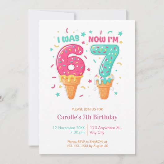 I Was 6 Now I’m Ice Cream 7 Birthday Einladung (Vorderseite)