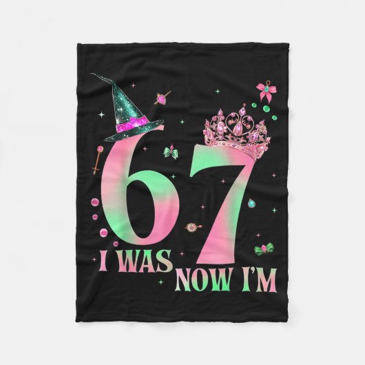 I Was 6 Now I'm 7 67 Birthday Witch Nk Green Birth Fleecedecke (Vorderseite)