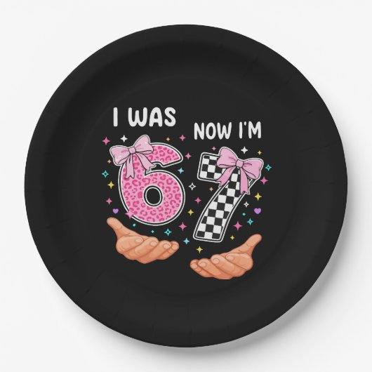 I was 6 now I'm 7 cute birthday numbers Pappteller (Vorderseite)