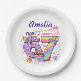 I Was 6 Now I'm 7 Girls 7th Birthday  Pappteller