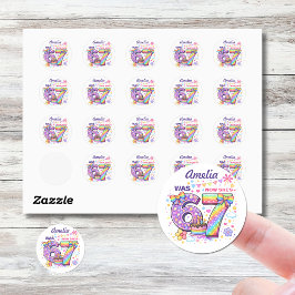 I Was 6 Now I'm 7 Girls 7th Birthday  Runder Aufkleber