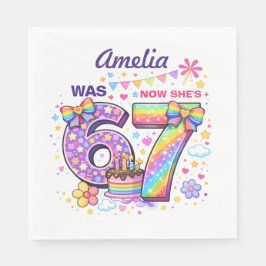 I Was 6 Now I'm 7 Girls 7th Birthday  Serviette