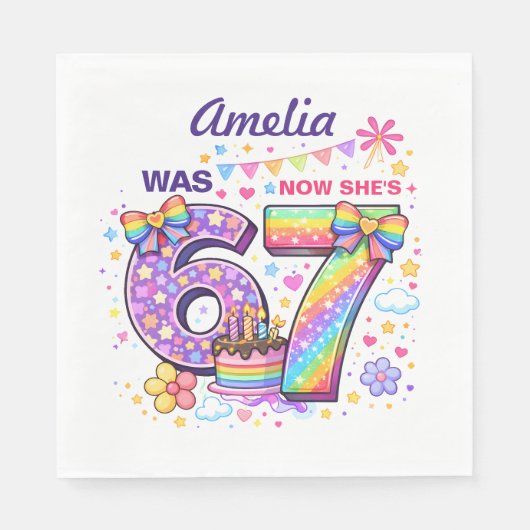 I Was 6 Now I'm 7 Girls 7th Birthday  Serviette (Vorderseite)