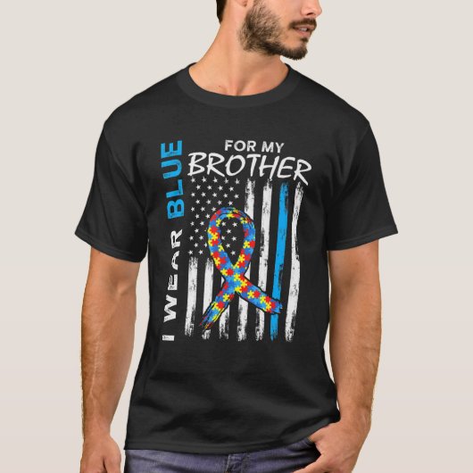 I Wear Blue For My Brother American Flag Puzzle Pi T-Shirt (Vorderseite)