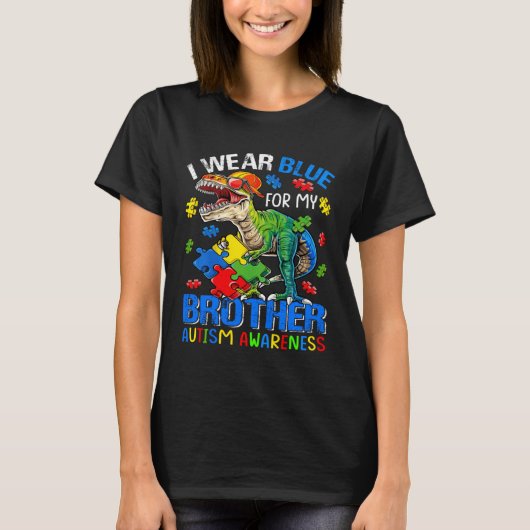 I Wear Blue For My Brother Autism Awareness Dinosa T-Shirt (Vorderseite)