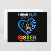 I Wear Blue For My Sister Autism Awareness Heart R Postkarte (Vorne/Hinten)