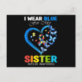 I Wear Blue For My Sister Autism Awareness Heart R Postkarte (Vorderseite)