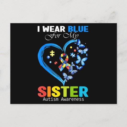 I Wear Blue For My Sister Autism Awareness Heart R Postkarte (Vorderseite)