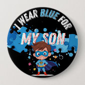 I wear blue for my son Autism Pin Button Badge (Vorderseite)