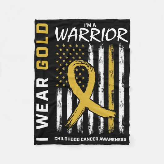 I Wear Gold Warrior Childhood Cancer Awareness Ame Fleecedecke (Vorderseite)