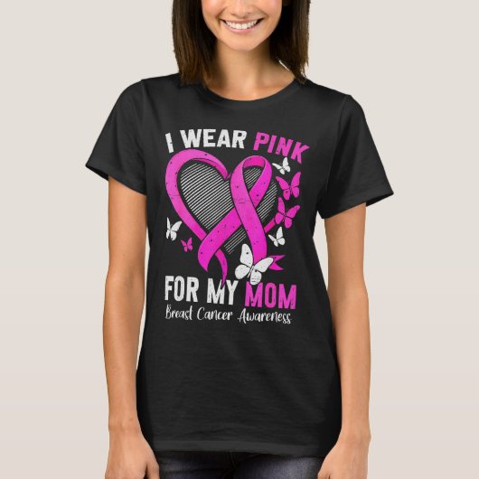 I Wear Nk For Mom Breast Cancer Awareness Butterfl T-Shirt (Vorderseite)