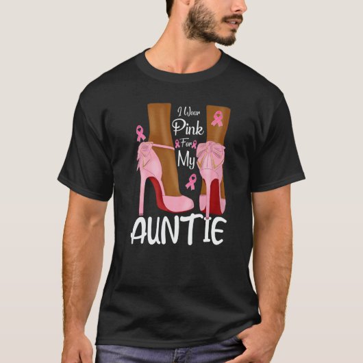I Wear Pink For My Auntie Ribbon Melanin Black Que T-Shirt (Vorderseite)