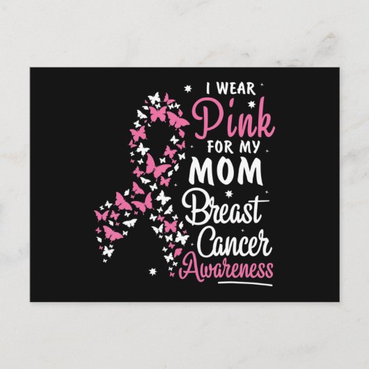 I Wear Pink for My Mom Breast Cancer Awareness Bel Postkarte (Vorderseite)