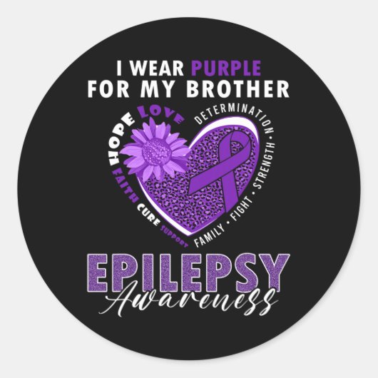 I Wear Purple For My Brother Epilepsy Awareness Su Runder Aufkleber (Vorderseite)