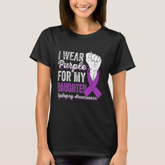 I Wear Purple For My Daughter Ribbon Epilepsy Awar T-Shirt (Vorderseite)