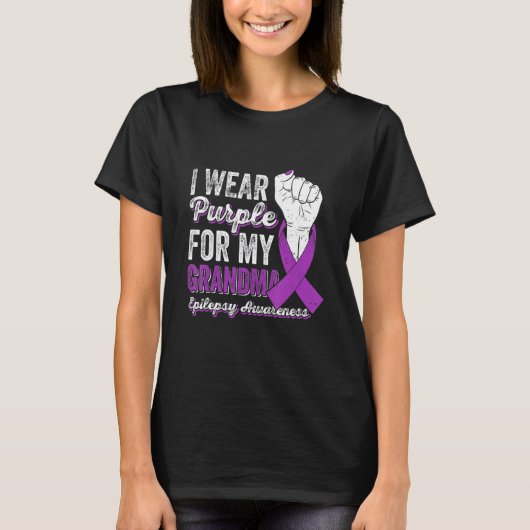 I Wear Purple For My GrandMa Ribbon Epilepsy Aware T-Shirt (Vorderseite)