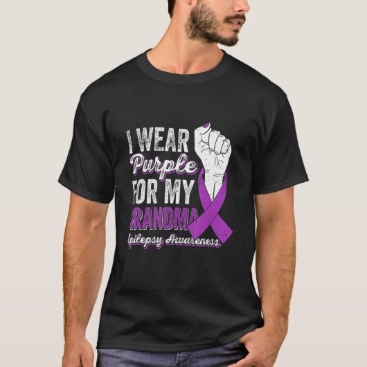 I Wear Purple For My GrandMa Ribbon Epilepsy Aware T-Shirt (Vorderseite)