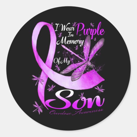 I Wear Purple In Memory For My Son Overdose Awaren Runder Aufkleber (Vorderseite)