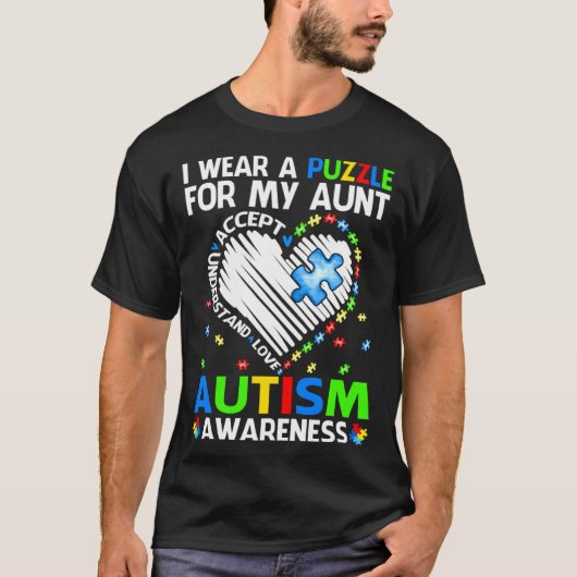 I Wear Puzzle For My Aunt Autism Awareness T-Shirt (Vorderseite)