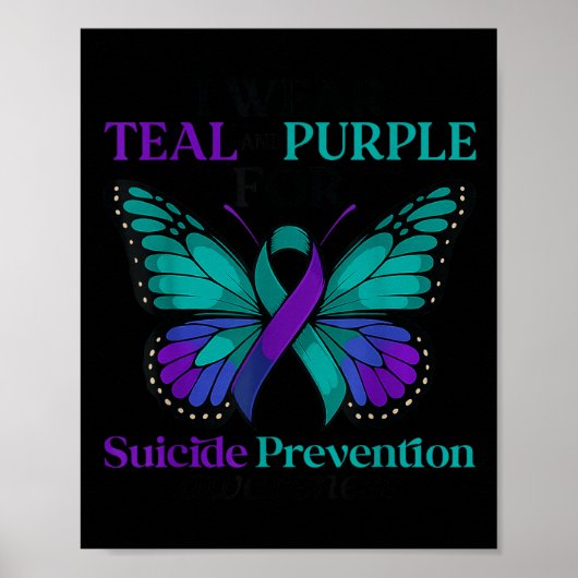 I Wear Teal & Purple Butterfly Suicide Prevent Poster (Vorne)