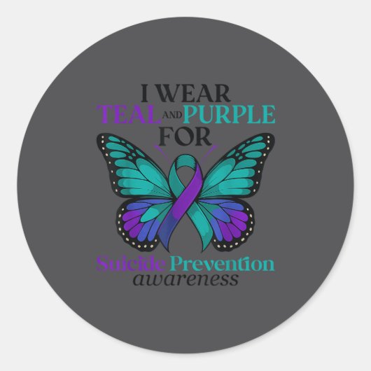 I Wear Teal &amp; Purple Butterfly Suicide Prevent Runder Aufkleber (Vorderseite)