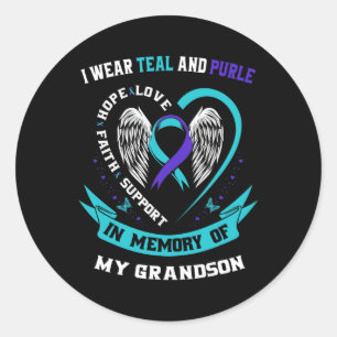 I Wear Teal and Purple For My Grandson Suicide Awa Runder Aufkleber