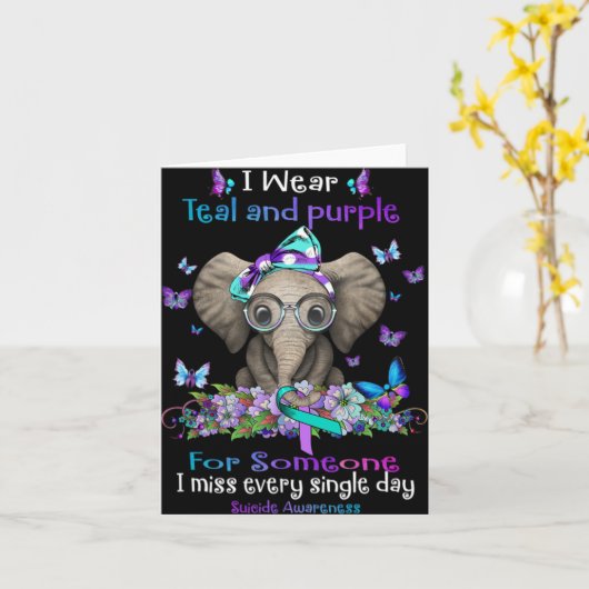 I Wear Teal And Purple Suicide Awareness Elephant Karte (Gelbe Blume)