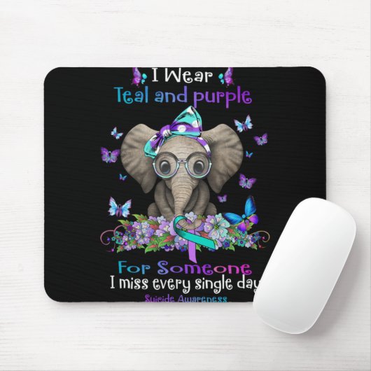 I Wear Teal And Purple Suicide Awareness Elephant Mousepad (Mit Mouse)