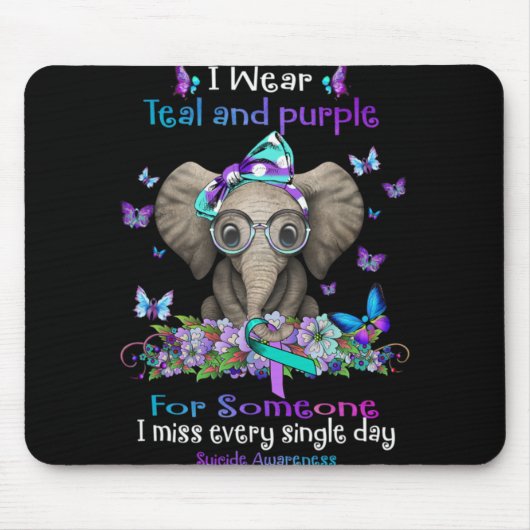I Wear Teal And Purple Suicide Awareness Elephant Mousepad (Vorne)
