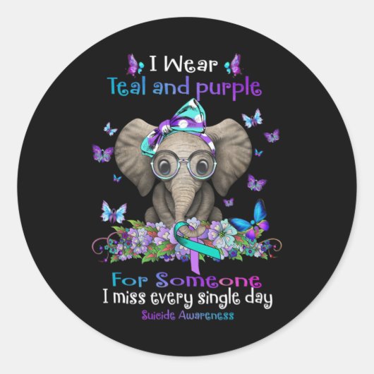 I Wear Teal And Purple Suicide Awareness Elephant Runder Aufkleber (Vorderseite)
