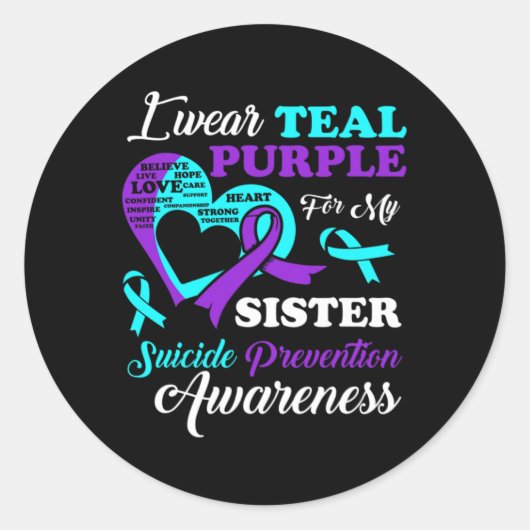 I Wear Teal Purple For My Sister Suicide Preventio Runder Aufkleber (Vorderseite)