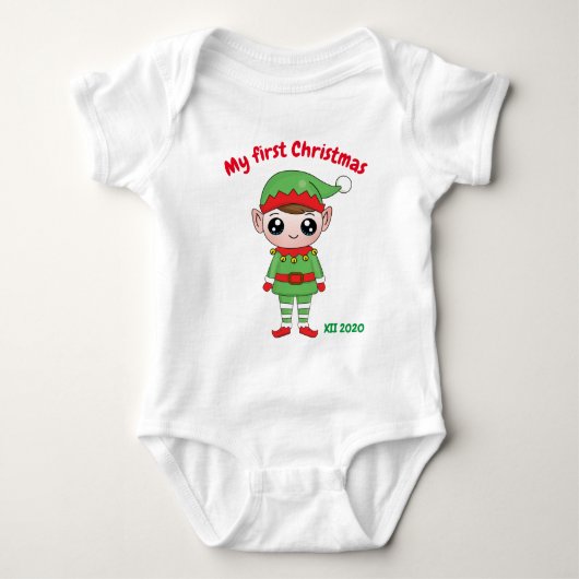 🎄 I. Weihnachten mit niedlichem Elf Baby Strampler (Vorderseite)