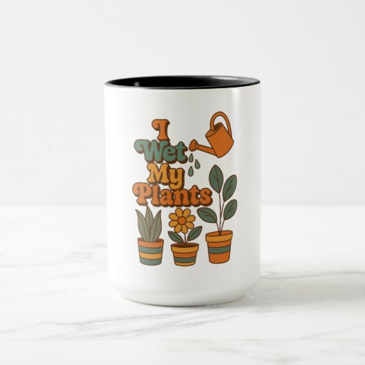 I Wet My Plants – Retro 70s Stripes Tasse (Zentrum)
