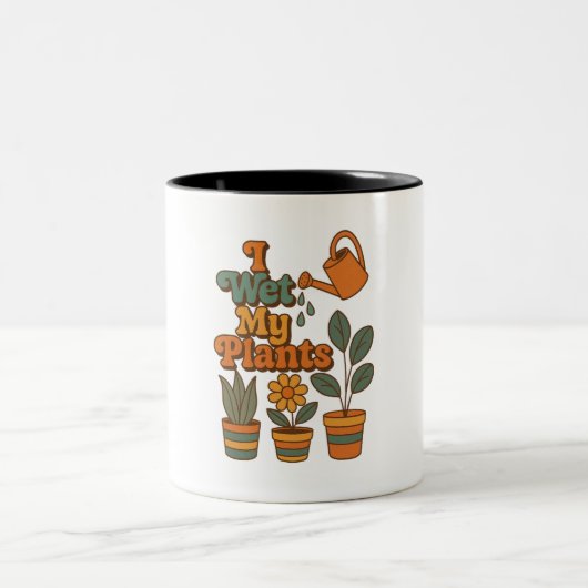 I Wet My Plants – Retro 70s Stripes Zweifarbige Tasse (Mittel)