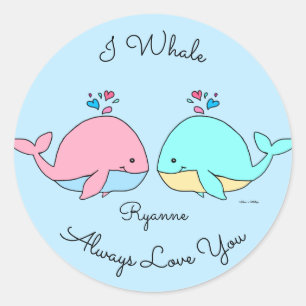 I Whale Immer Liebe Sie Niedlich Kawaii Baby Blue Runder Aufkleber