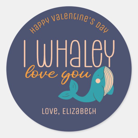 I Whaley Liebe You Funny Whale Niedlich Valentinst Runder Aufkleber (Vorderseite)