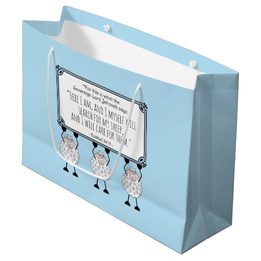 "I Will Care for My Sheep" Gift Bag Große Geschenktüte (Vorderseite Schrägansicht)