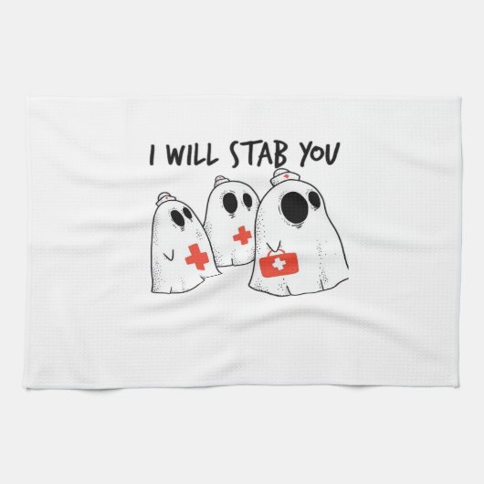 I Will Stab You Ghost Nurse Funny RN Halloween Gho Geschirrtuch (Horizontal)