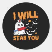 I Will Stab You Ghost Nurse Retro Funny Halloween Runder Aufkleber (Vorderseite)