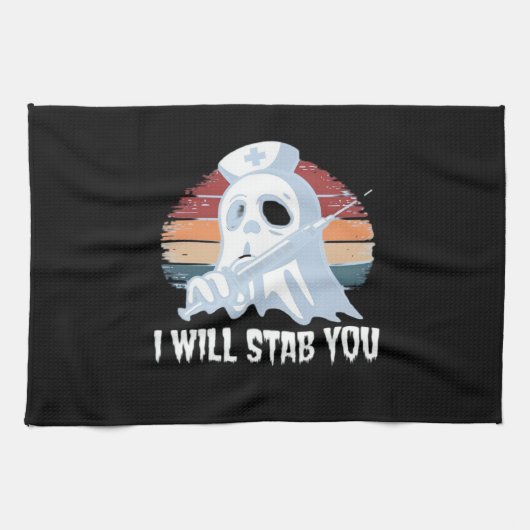 I will stab you t shirt, Ghost Nurse Halloween Vin Geschirrtuch (Horizontal)