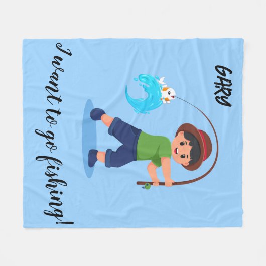 "I WOLL TO GO FISCHING" BLANKET FÜR JUNGEN FLEECEDECKE (Vorderseite (Horizontal))