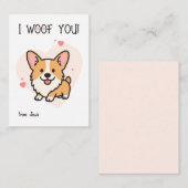 I Woof You Corgi Kids Valentine Mitteilungskarte (Vorne/Hinten)
