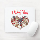 I Woof You French Bulldog Dog Heart Shape Valentin Mousepad (Mit Mouse)