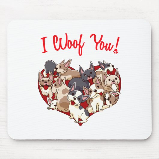 I Woof You French Bulldog Dog Heart Shape Valentin Mousepad (Vorne)