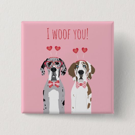 I Woof you Great Dane Hunde Pink Red Button (Vorderseite)
