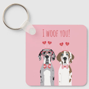 I Woof you Great Dane Hunde Pink Red Schlüsselanhänger