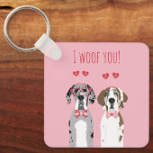 I Woof you Great Dane Hunde Pink Red Schlüsselanhänger (Vorderseite)